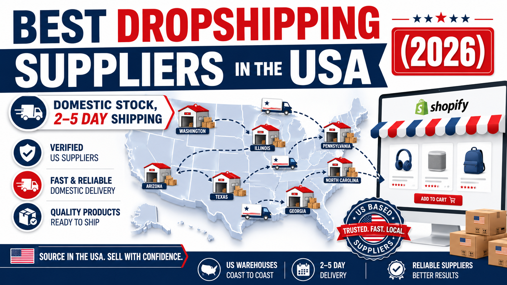 Best Dropshipping Suppliers in the USA (2026): Domestic Stock, 2-5 Day Shipping