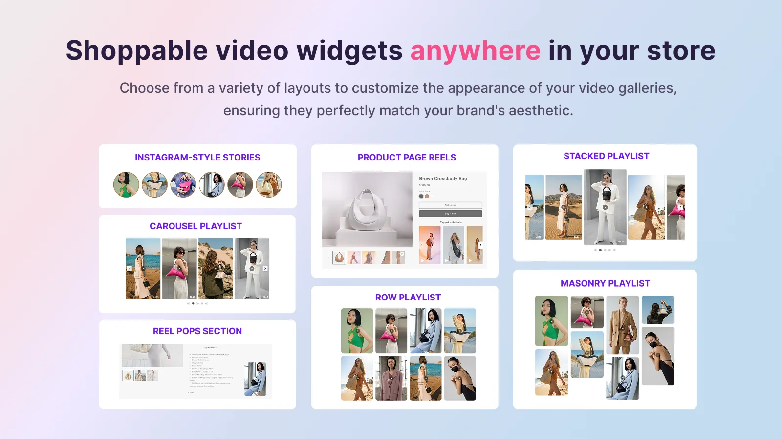 Reelfy shoppable-video gallery layouts