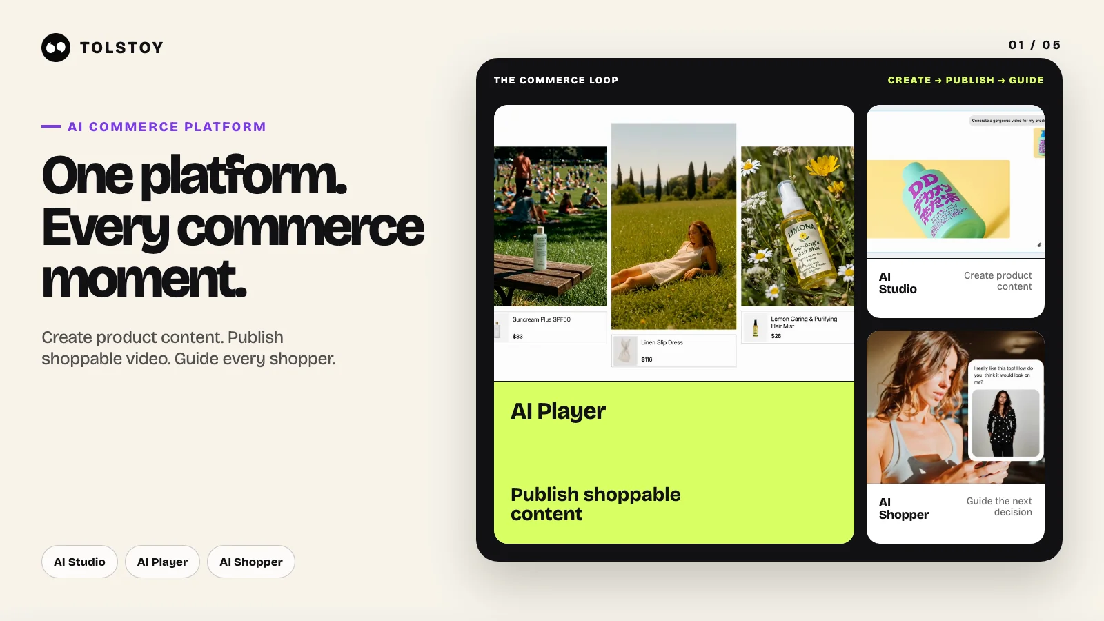 Tolstoy AI commerce platform for shoppable content