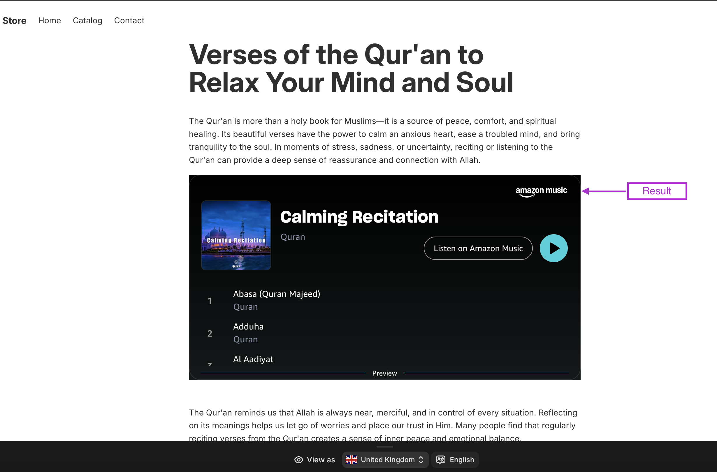 The album playing on the storefront with track previews