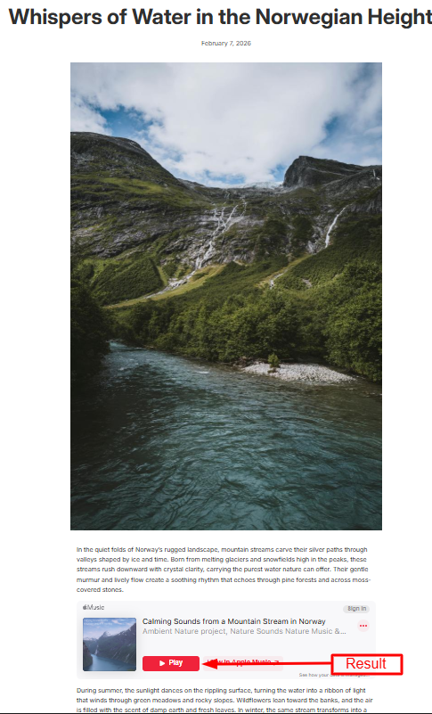 Apple Music player embedded on the store