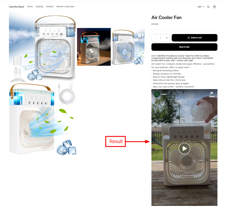 The embedded Facebook post on the Shopify storefront