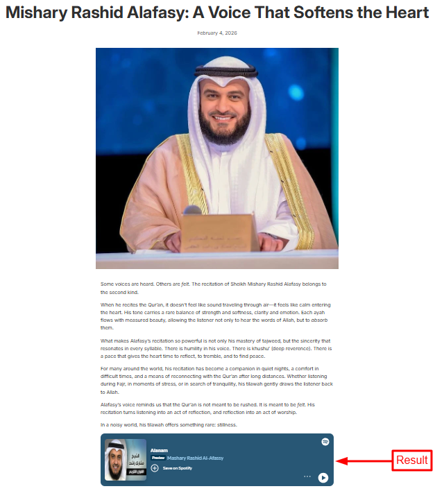 Spotify player embedded on the store