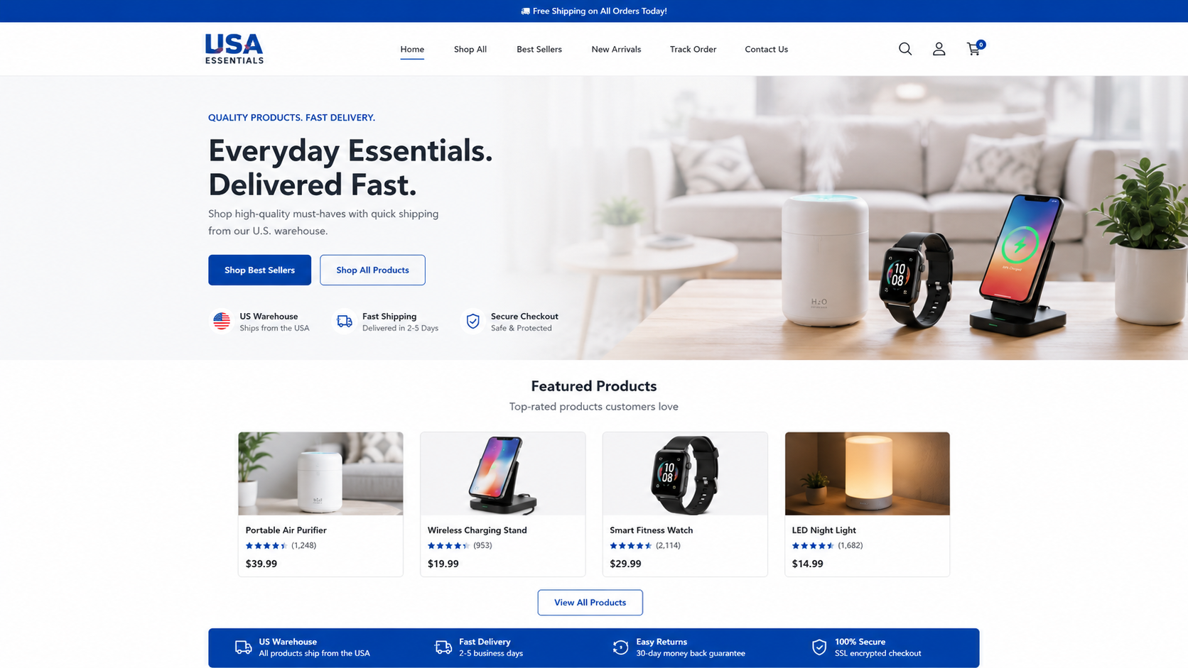US dropshipping Shopify store professional homepage design
